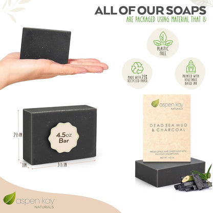 Aspen Kay Naturals Dead Sea Mud and Charcoal Soap Bar. With Organic Shea Butter & Pure Essential Oils. Charcoal Face Wash for Men, Women & Teens. (3 pack)