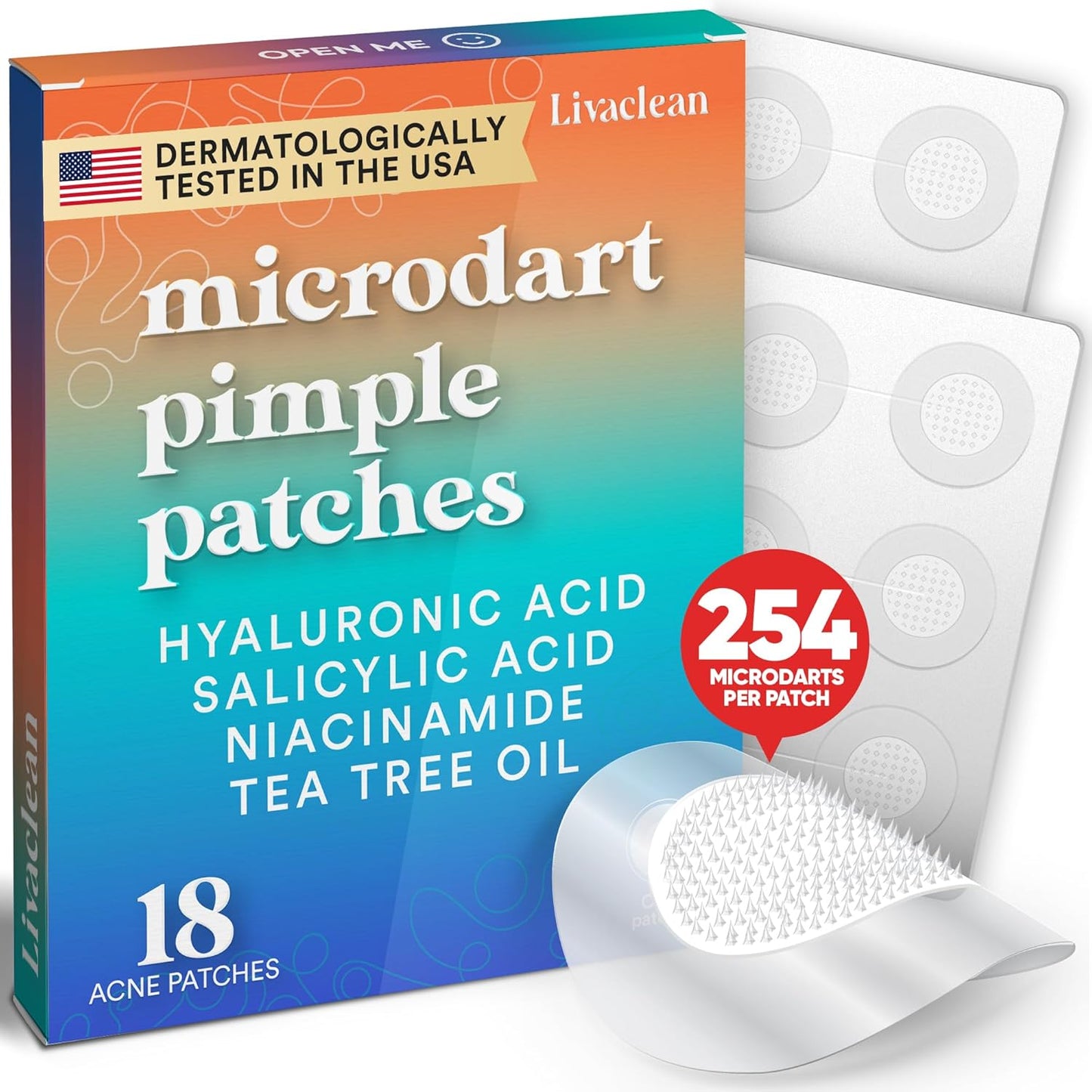 LivaClean 18 CT Microdart Acne Patch – Pimple Patches with Salicylic Acid & Tea Tree Oil – Dark Spot Patches for Face, Blemish Dots, Deep Pimple Patch, Salicylic and Hyaluronic Acid