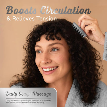 Silicone Scalp Scrubber - Massage Shampoo Brush, Soft Bristles for Hair Growth & Dandruff Removal - Ergonomic Design, Wet & Dry Use, Deep Cleansing Scalp Exfoliator for All Hair Types - Gray