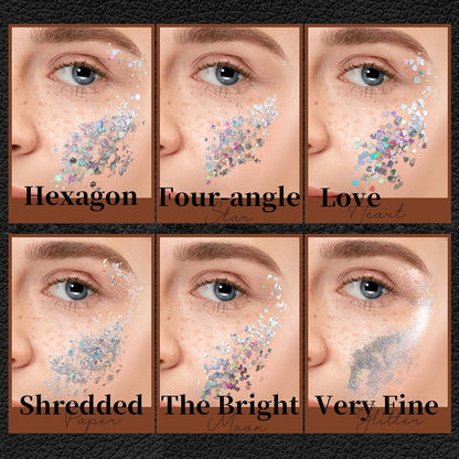 Teenitor Face Glitter, Sliver Body Glitter, Holographic Face and Body Glitter Gel for Women, Rave Glitter for Face, Hair, Eye and Body