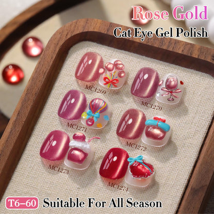 Double Rhythm 0.5 OZ Cat Eye Gel Polish with Magnet 15ML Holographic Glitter Shimmer Translucent Jelly Color Magnetic Nail Polish Salon DIY at Home (Dreamy Cherry Red-MC1274)