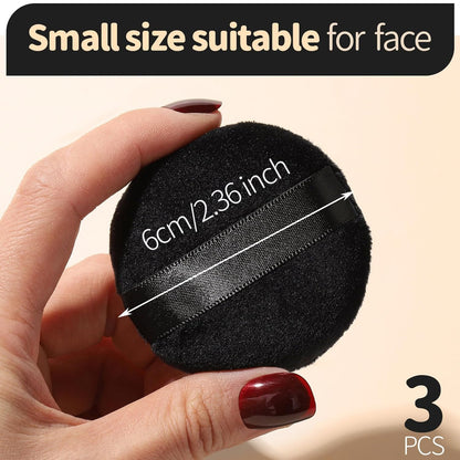 Teenitor 3Pcs Powder Puffs for Face Powder 2.36 Inch, Makeup Powder Puff for Loose and Pressed Powder, Face Powder Puff with Case, Black