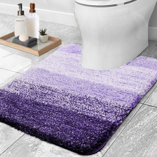 OLANLY Luxury Toilet Rugs U-Shaped 24x20, Extra Soft and Absorbent Microfiber Bathroom Rugs, Non-Slip Plush Shaggy Bath Mat, Machine Wash Dry, Contour Bathroom Mats for Toilet Base, Violet