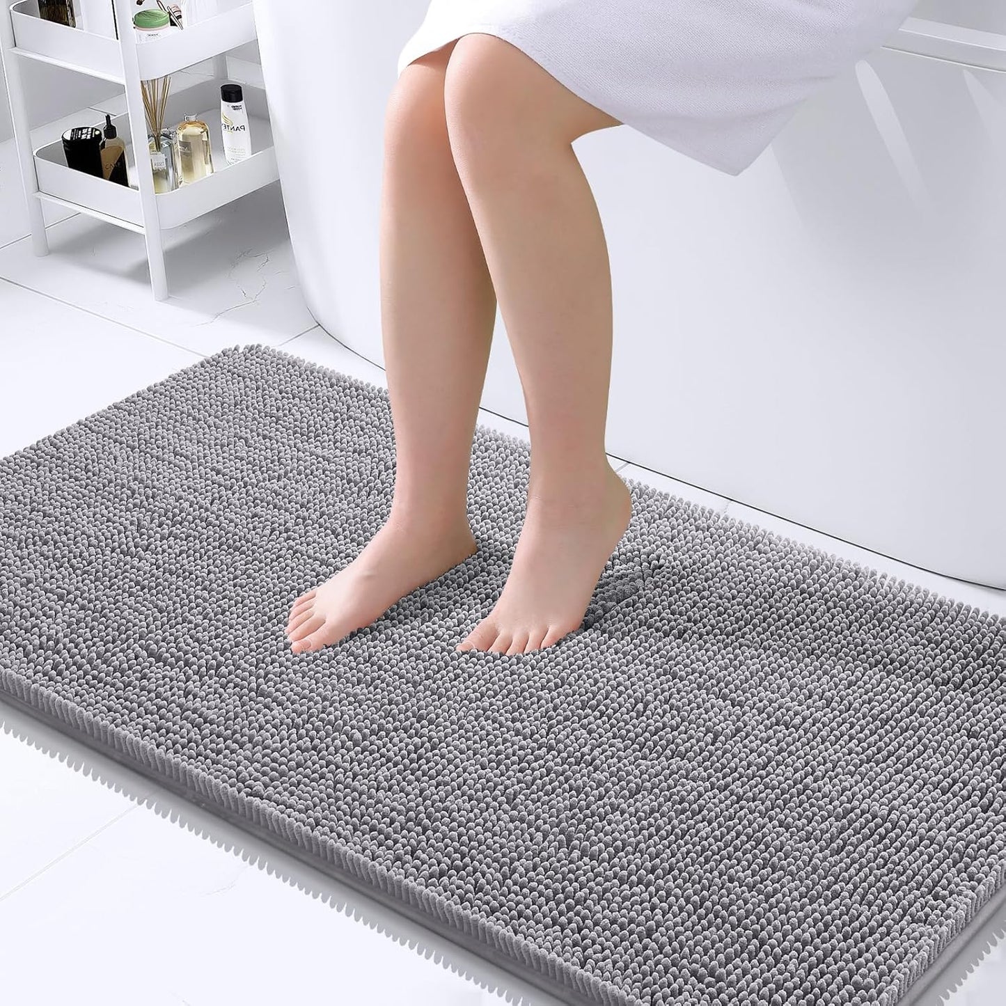 OLANLY Bathroom Rugs 45x27, Extra Soft Absorbent Chenille Bath Rugs, Rubber Backing Quick Dry, Machine Washable Bath Mats for Bathroom Floor, Tub and Shower, Home Decor Accessories, Grey