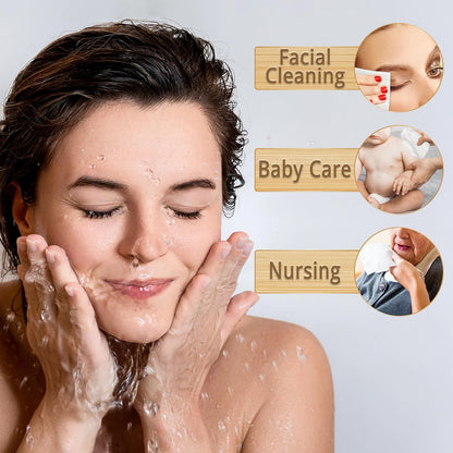 Luxe Bamboo Towel Container (Bamboo Box Towel Holder) with Disposable Face Towels Biodegradable Large Dry Wipes 100 Count Extra Thick Soft Clean Facial Towels for Facial Cleansing