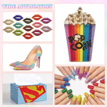 12600Pcs Resin Rhinestones for Bedazzling with 3Pcs B7000 Jewelry Glue, Multicolor 4mm Flatback Gems Rhinestones for Crafting, Clothing Tumblers Mugs Shoes Fabric Decor Nail Art