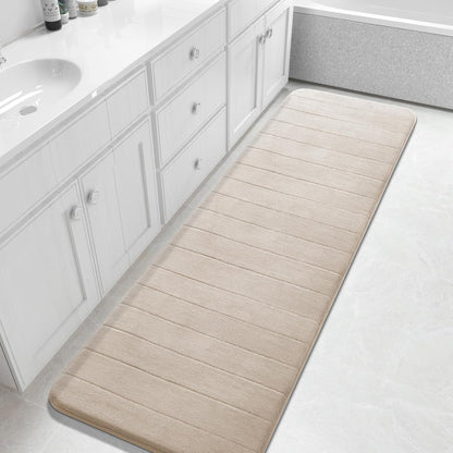 Yimobra Bathroom Runner Rugs 72"x24" Non Slip Washable Memory Foam Bath Mat, Super Soft Water Absorbent Hallway Carpet for Vanity Tub Shower, Beige