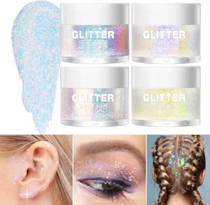 LANGMANNI Holographic Body Glitter Gel for Body, Face, Hair and Lip.Color Changing Glitter Gel Under Light. Vegan & Cruelty Free-1.35 oz (1# Golden Ocean+2# Sparkling Pink)