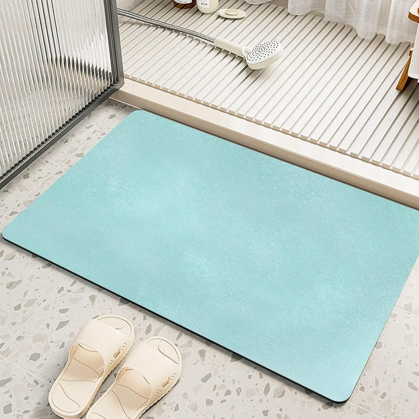 Diatomaceous Earth Bath mat Bathroom Rugs Super Absorbent Quick Dry Non Slip Bath Mat Thin Bathroom Floor Mats Fit Under Door-Shower Rug for in Front of Bathtub Shower, Green, 23.6"x66.9"