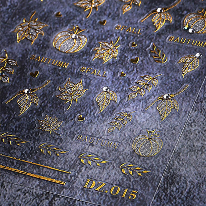 3 Sheets Fall Gold Nail Stickers for Nail Art Cute Gold Pumpkin Nail Decals Autumn Maple Leaf Nail Art Stickers 5D Self-Adhesive Glitter Thanksgiving Day Nail Decoration for Women Nails Design