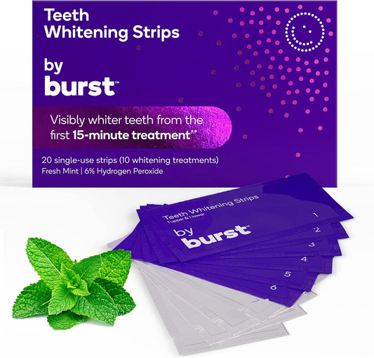 Burst Sensitive Teeth Friendly Whitening Strip Kit (Mint + Coconut) | 10 Treatments with No-Slip Grip | Visible Results in Just 15 Minutes