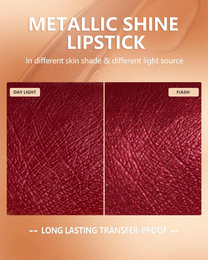 MAKI YIKA Dark Red Lipstick for Women Metallic Lipsticks Glitter Long Lasting Lipstick No Smudge No Transfer Liquid Pink Lip Gloss (BR011 Pure Envy)