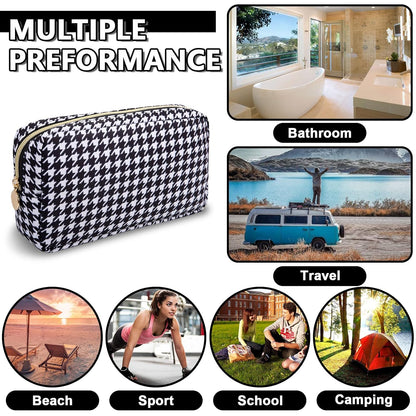 Small Makeup Bag Pouch for Purse，Nylon Travel Toiletry Storage Bag Cute Houndstooth Cosmetic Bag for Women Girls，Waterproof Makeup Organizer Bag Pouch Skincare Bag with Zipper (Small-Houndstooth)
