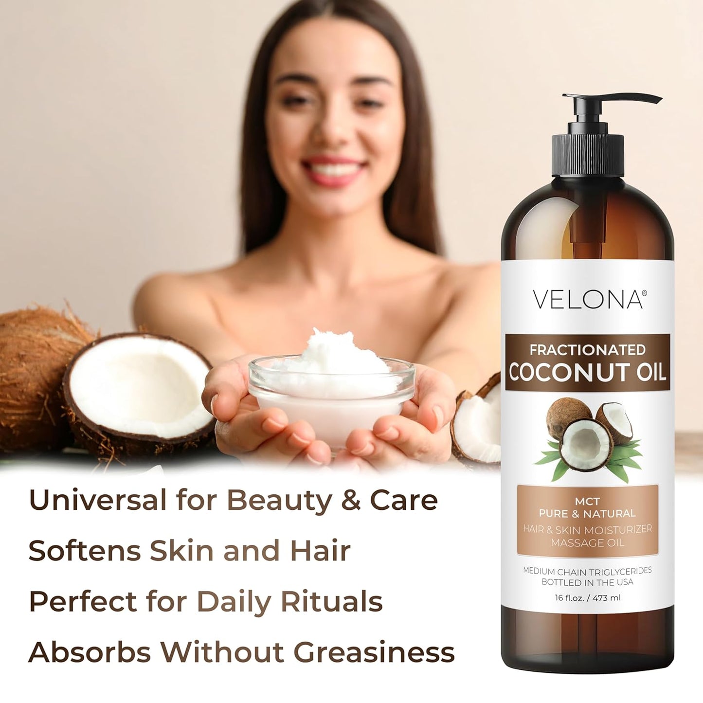 velona MCT Coconut Oil 8 Fl Oz | 100% Pure and Natural Carrier Oil | Fractionated | Skin, Face, Body, Hair Care | Use Today - Enjoy Results