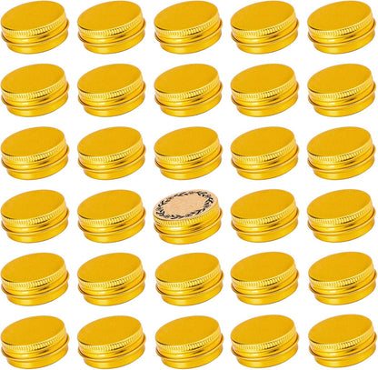 0.5 oz Screw Top Aluminum Tin Jar with Screw Lid and Blank Labels (Gold - Pack of 32)