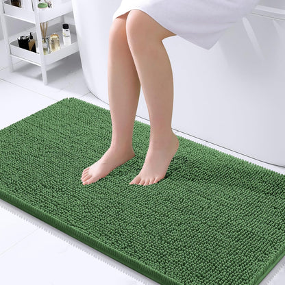 OLANLY Bathroom Rugs 44x24, Extra Soft Absorbent Chenille Bath Rugs, Rubber Backing Quick Dry, Machine Washable Bath Mats for Bathroom Floor, Tub and Shower, Home Decor Accessories, Olive Green