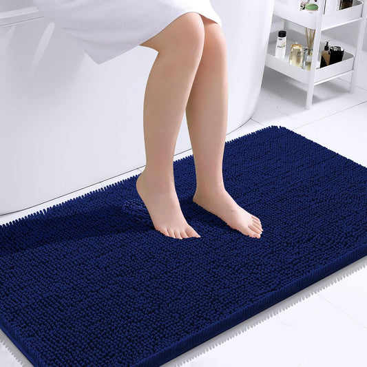 OLANLY Bathroom Rugs 44x24, Extra Soft Absorbent Chenille Bath Rugs, Rubber Backing Quick Dry, Machine Washable Bath Mats for Bathroom Floor, Tub and Shower, Home Decor Accessories, Navy