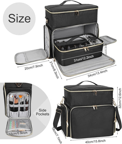 Nail Polish Organizer Case, Large Nail Polish Holder Hold 64 Bottles (15ml/0.5 fl.oz), Large Capacity for Nail Polish, Nail Lamp, Nail Art Accessories, 3 in 1 Storage Bags