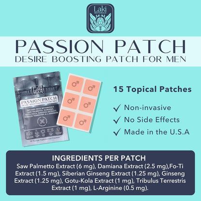 Laki Naturals Passion Patch for Men (Pack of 15) – Supports Circulation, Vitality, Vigour and Energy with Natural Ingredients – Non-Habit Forming, Time-Released Men’s Health Wellness Patches