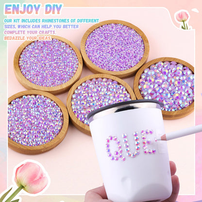 30000Pcs Resin Lavender Purple AB Rhinestones for Bedazzling Crafting with b7000 Jewelry Glue, Bulk Flatback Gems Bedazzler Kit for Crafts Clothes Fabric Nail Diamond Art, Assorted Size 2/3/4/5/6mm