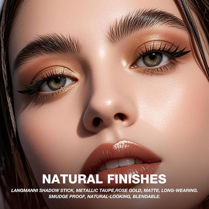 LANGMANNI 8Colors Dual-Ended Eyeshadow Stick Set – Silky Smooth, Waterproof & Transfer-Proof, Built-in Blender Brush, All-Day Matte & Shimmer Wear Eye Makeup(#B)