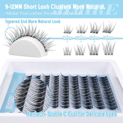 JIMIRE Natural Self Adhesive Eyelashes Wispy Pre Glued Lash Clusters No Glue Needed Press on Lashes Reusable Self Adhesive Lash Clusters Easy to Apply 9-12MM 108Pcs Pack