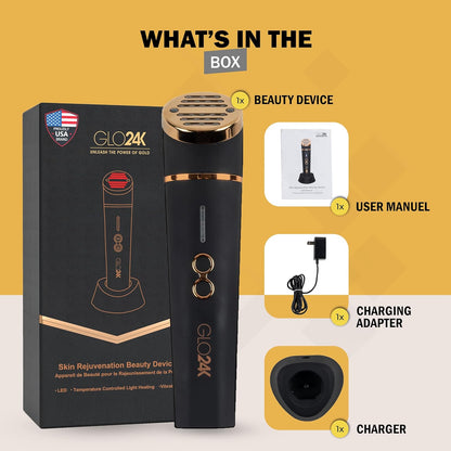 GLO24K Red Light Beauty Device for Face & Neck – 3-in-1 Facial and Neck Massager with Triple LED & Advanced Vibration Technology