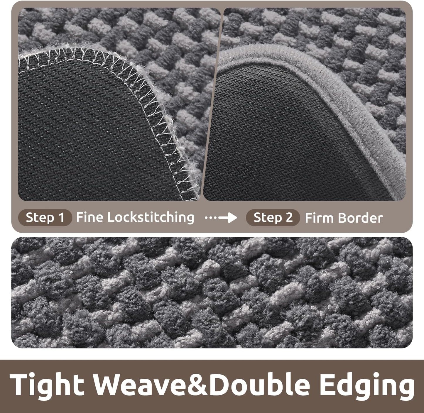 AMOAMI Chenille Bath Mat Super Absorbent Bathroom Mat Quick Dry Low Pile Bath Mats for Bathroom Washable Rubber Backed Bathroom Runners Fit Under Door, Front of Bathtub, Darkgrey&LIGHTGREY 17"x59"