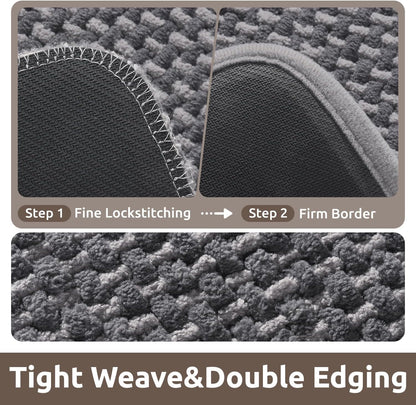 AMOAMI Chenille Bath Mat Super Absorbent Bathroom Mat Quick Dry Bath Mats for Bathroom Rubber Backed Bathroom Rugs Non Slip Washable Fit Under Door, Front of Bathtub, Sink, Darkgrey&LIGHTGREY 20"x32"