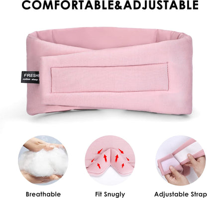 FRESHME Cotton Sleep Mask Blackout - Handmade Eye Mask for Sleeping Eye Shade Cover Sleep Mask for Women Men Girl Soft and Breathable Adjustable Blinder Light Blocking Pink Airplane with Travel Pouch