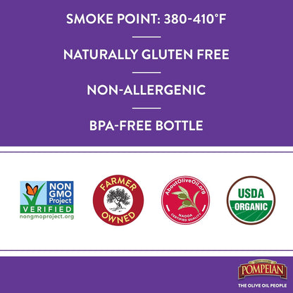 Pompeian USDA Organic Smooth Extra Virgin Olive Oil, Contains Polyphenols, First Cold Pressed, 32 Fl Oz