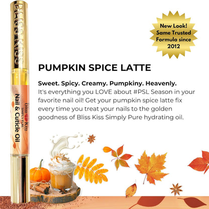 Bliss Kiss | 4 Pumpkin Spice Latte Scent Nail | Oil Cuticle Pen w/Vitamin E & Jojoba⏤Nail Strengthener Nail Growth Serum for Brittle Peeling Breaking Thin Nails