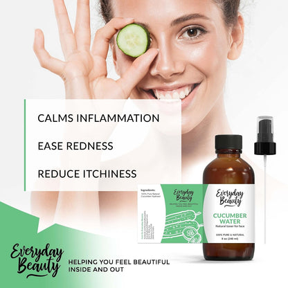 Cucumber Hydrosol Facial Toner - All Natural Hydrating Spray Mist for Face and Hair - 100% All Natural Cucumber Water Hydrosol 8oz with Fine Mist Cap