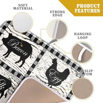 Farmhouse Animal Dish Drying Mat Buffalo Plaid Drainer Rack Mats Fast Dry Absorbent Kitchen Countertop Protector Dishes Pad 16x18 Inch