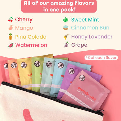 Sample Size Feminine Wipes For Women, pH Balanced Biodegradable Flavored Intimate Wipes - Pack of 24