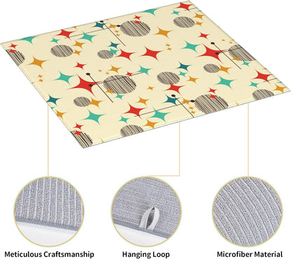 Mid Century Modern Atomic Retro Dish Drying Mat for Kitchen Counter Washable Absorbent Drying Mat Reversible Microfiber Yellow Drying Pad Home Holiday Decor Kitchen Accessories 16"x18"