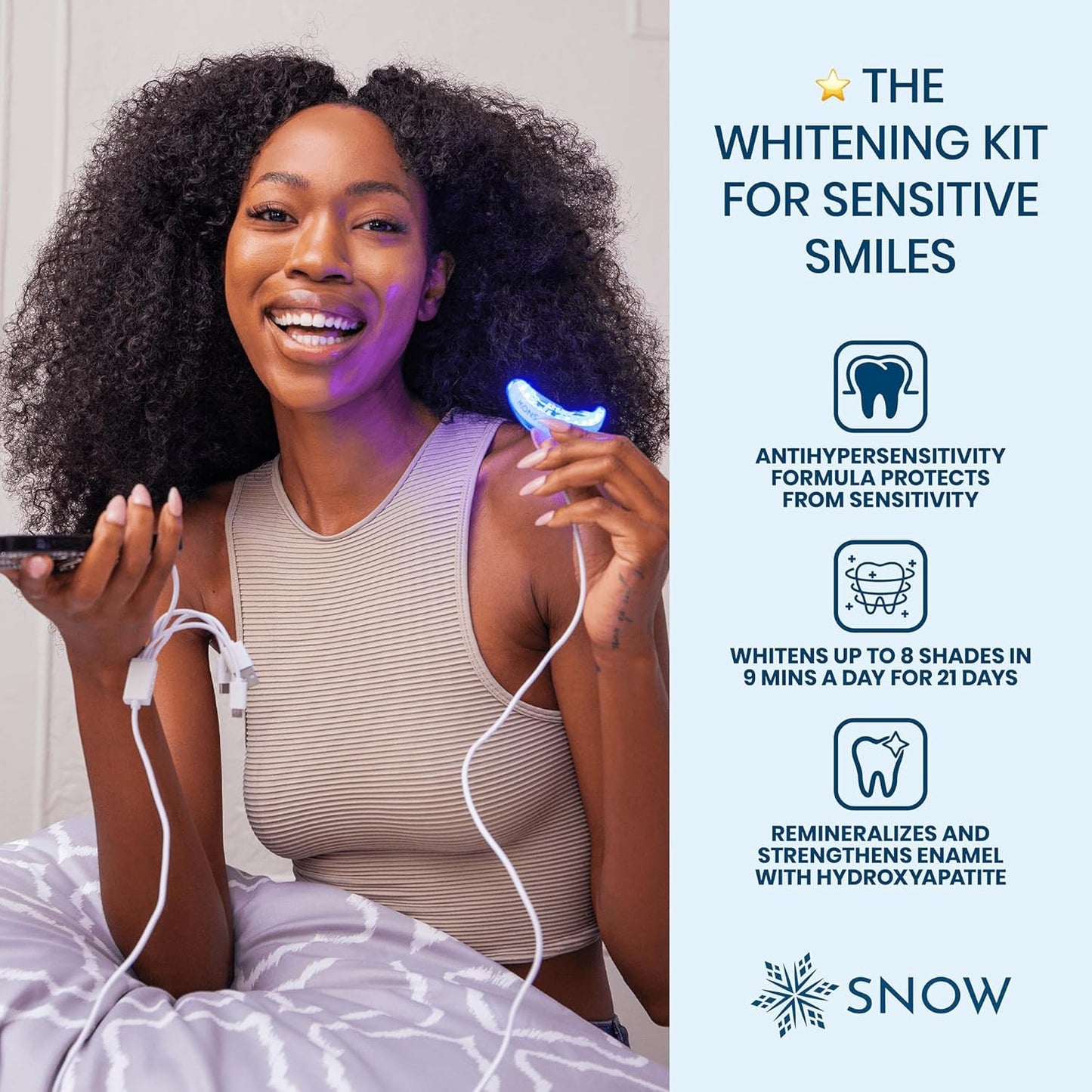 Snow Teeth Whitening Kit - Snow Teeth Whitening Serum and LED Mouthpiece Whitener, Formulated with Hydroxyapatite, Good for 6 Months - Wired Kit with 3 Wands