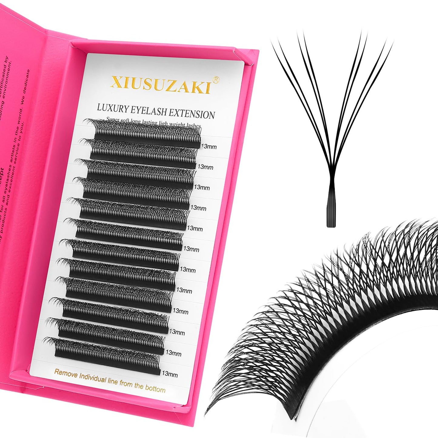 Lash Extensions Double Tips 4D Eyelash Extensions W Shape 0.07mm Thickness D Curl 14mm Premade Fans Easy Fan Volume Lashes Matte Black Crisscross(W-4D-Double Tips-0.07-D,14mm)