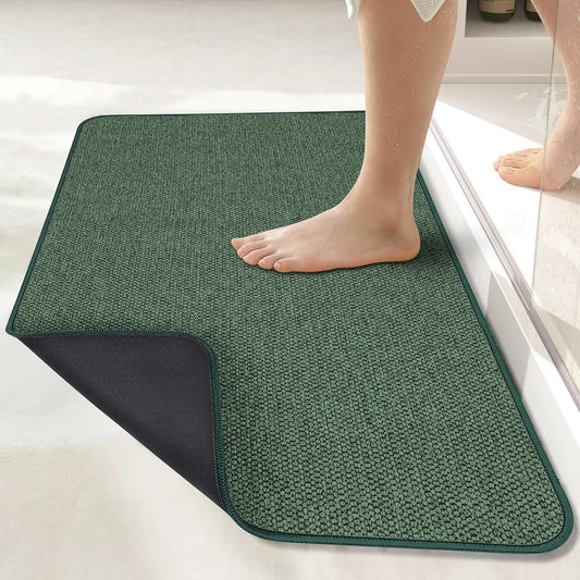 Bath Mat,Ultra Thin Bathroom Rugs,Rubber Bath Mats for Bathroom,No Slip Bath Rugs,Quick Dry,Machine Washable,Low Pile,Absorbent,Shower Outside,Sink,Home Decor Accessories.Green,2'x3'(24x36inch)