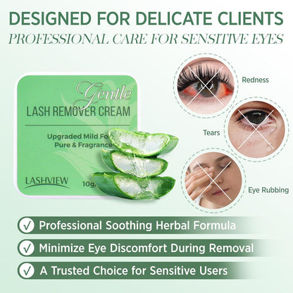 LASHVIEW Eyelash Extension Remover Cream - 1-3 Minutes Fast & Gentle Removal, Low Irritation Gel Texture for Sensitive Skin, Infused with Aloe, 10g