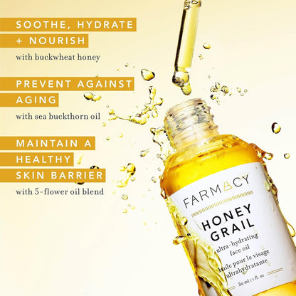 Farmacy Hydrating Face Oil - Honey Grail Nourishing Oil for Skin & Hair - Infused with Sea Buckthorn Oil, Rosehip Oil & Buckwheat Honey to Moisturize & Maintain a Healthy Skin Barrier (30ml)