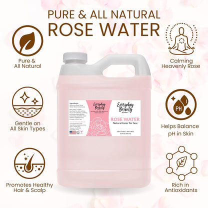 Rose Water Facial Toner - 32oz Bulk Alcohol-Free Vegan All Natural Refreshing for Face and Hair - Uplifts, Calming & Soothing for All Skin Types