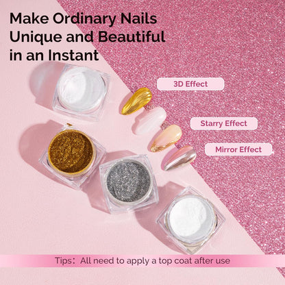 MelodySusie 4Pcs Chrome Nail Powder for Gel Nails, Aurora Fine Glitter Powder Mirror Effect Pigment Pearlescent Mermaid Pigment Pearl Glitter for Home DIY Salon Use