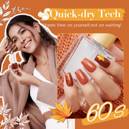 AZUREBEAUTY Fall Nail Polish Set, 4 Colors Yellow Orange Brown Glitter Quick Dry Natural Nail Lacquer Strengthening Treatment Kit with Top Coat DIY Salon at Home