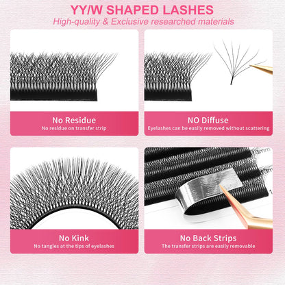 W Lash Extensions Supplies 7D Eyelash Extensions W Shape 0.07mm Thickness C Curl 11mm Premade Fans Easy Fan Lashes Volume Matte Black 12 Rows Crisscross Eye Lashes(W-7D-0.07-C,11mm)