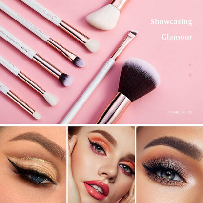 Jessup Brand 25pcs Professional Makeup Brush set Beauty Cosmetic Foundation Power Blushes eyelashes Lipstick Natural-Synthetic Hair Brushes set (Pearl White/Rose Gold)