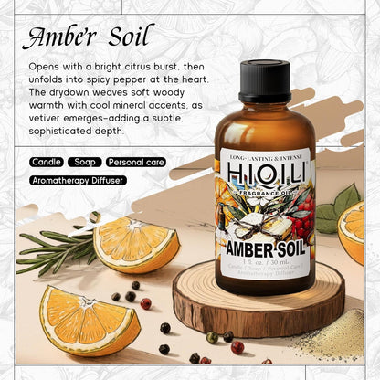 HIQILI Amber Soil Fragrance Oil for Diffuser, Inspired by H.er-mes T.erred' H, Perfume & Hair Perfume Mist Making - Citrus, Pepper & Woody Notes, Long-Lasting Scent - 1 Fl Oz