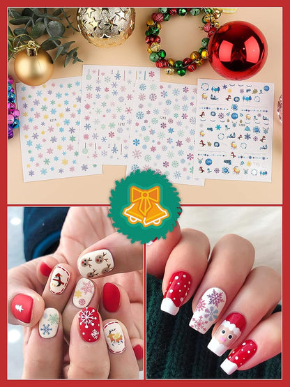 1000+ Patterns Christmas Nail Art Stickers Snowflake 3D Self-Adhesive Nail Decals, Kalolary Snowflake Santa Claus Snowman Christmas Stick Elk for Christams Nail Decorations for Women Kids