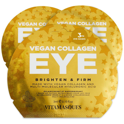 Vitamasques Vegan Collagen Eye Pads, 3-Pack - Firming & Brightening - Anti Aging Under Eyes Mask to Reduce Fine Lines, Puffiness, Wrinkles & Dark Circles - Hyaluronic Acid - Vegan & Cruelty-Free