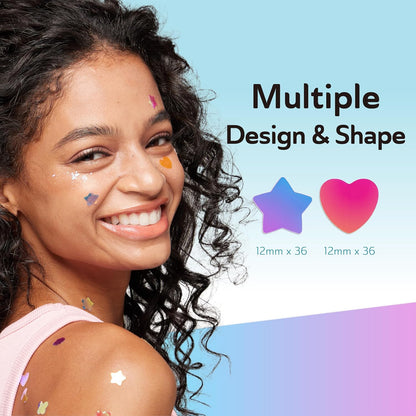 Star Pimple Patches for Face, Cute Acne Patches with Salicylic Acid, CICA & Tea Tree Oil, 96 Holographic Star Moon Heart Butterfly Patches, 7X Absorbency Pimple Patches for Teens (2 Designs, 36 Each)